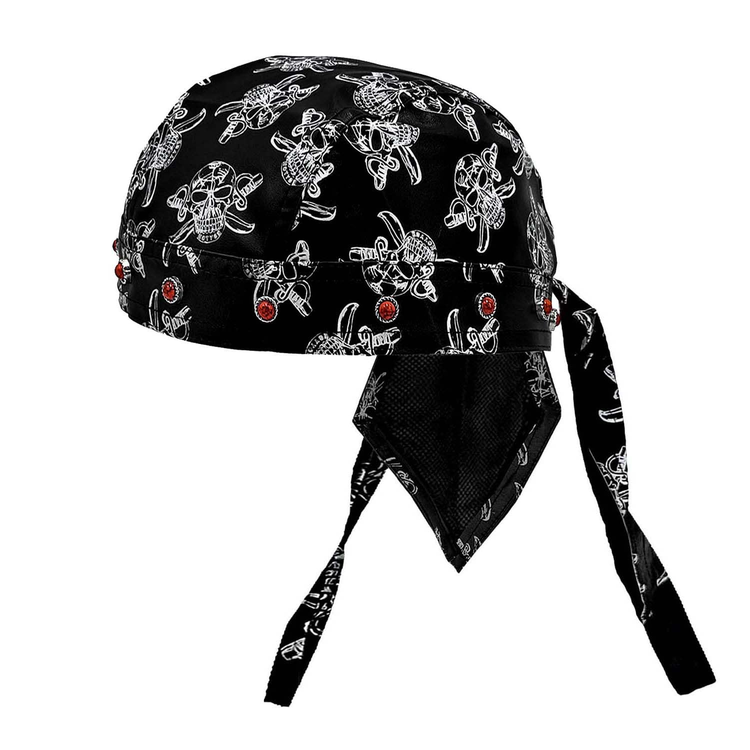 Biker Rivet Studs Bandana Skull Helmet Doo Do Rag Headwrap Motorcycle Beanie Cap Mens Black