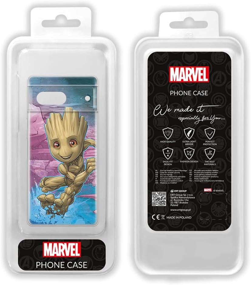 ERT GROUP Mobile Phone case for Google Pixel 7 Original and Officially Licensed Marvel Pattern Groot 001 optimally adapted to The Shape of The Mobile Phone, case Made of TPU