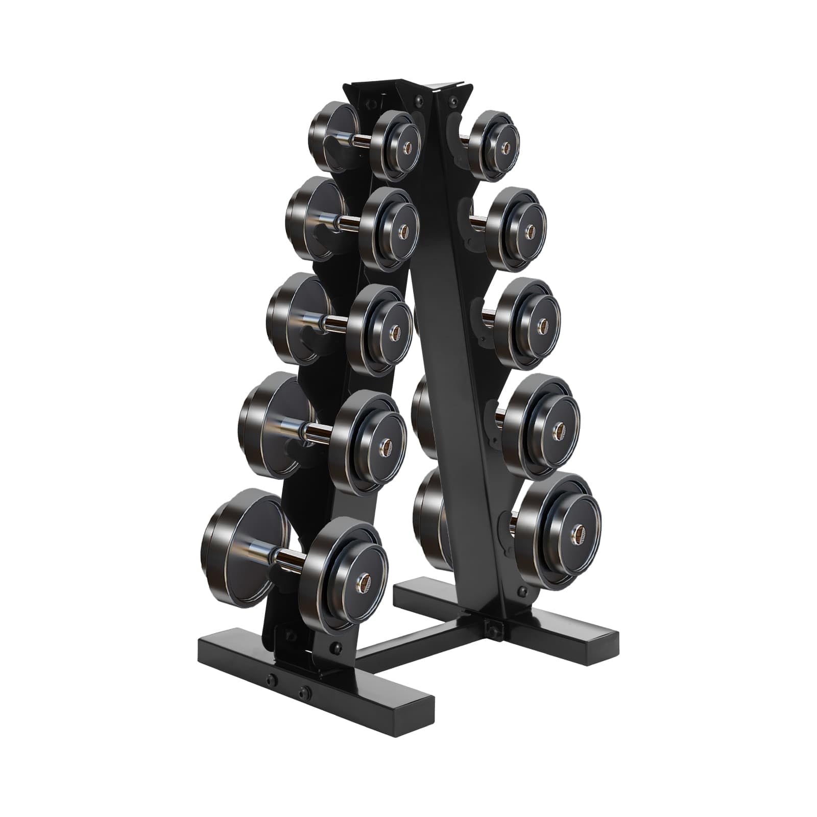 Supporto per manubri a 5 livelli a forma di A, capacità di carico max. 100 kg, Rack portaoggetti per palestra e casa