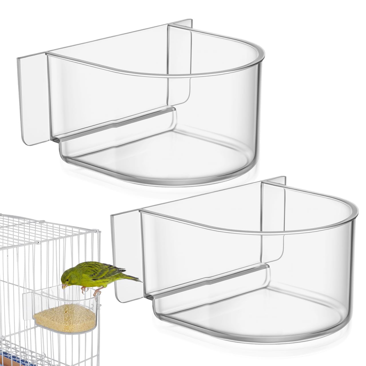 NOLITOY 2 Pack Thickened Parrot Food Bowl Clear Aviary Bird Feeder Wild Finch Balcony Station Indoor Outdoor Pet Water Dish Heavy Duty Plastic Hanging Seed Trough For Cockatiel Budgie 4.05 Inches