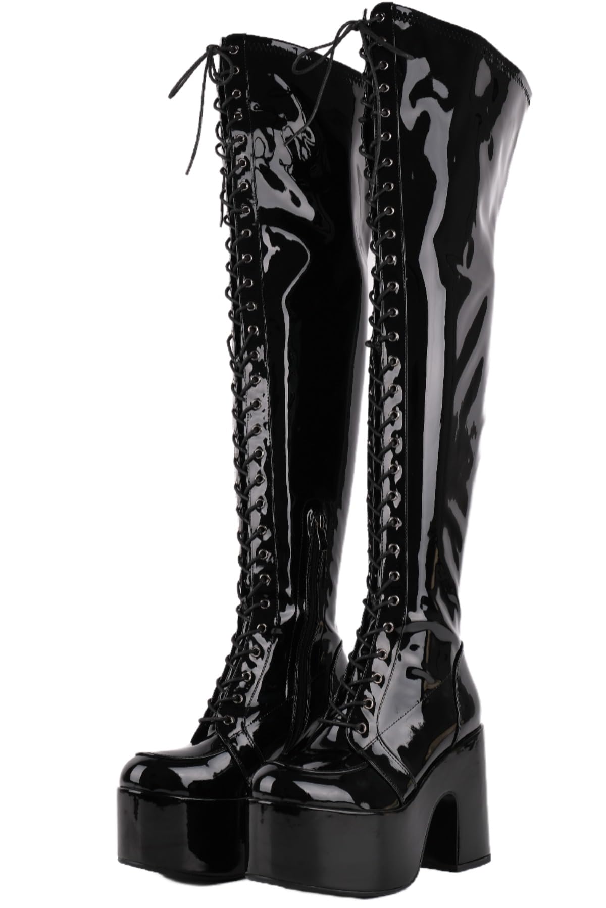 LISHAN Womens Gothic Thigh High Platform Boots Lace Up Chunky Heel Over The Knee Boot