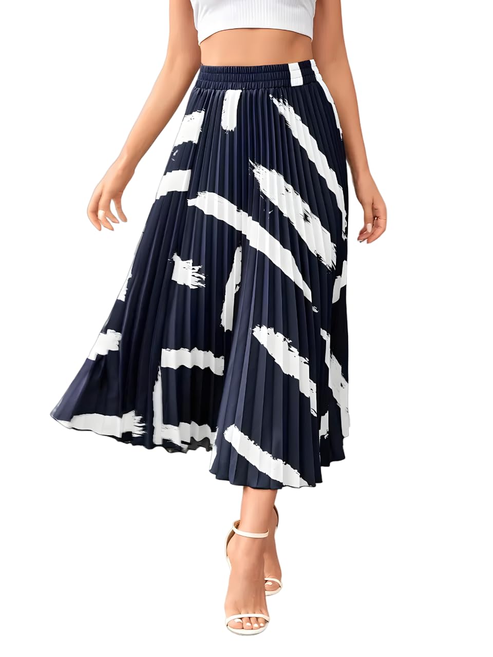 | Stylish Elegance | Printed Midi Skirt | Featuring Elegant Pleats | A-Line Hemline for a Classic Look-image-15