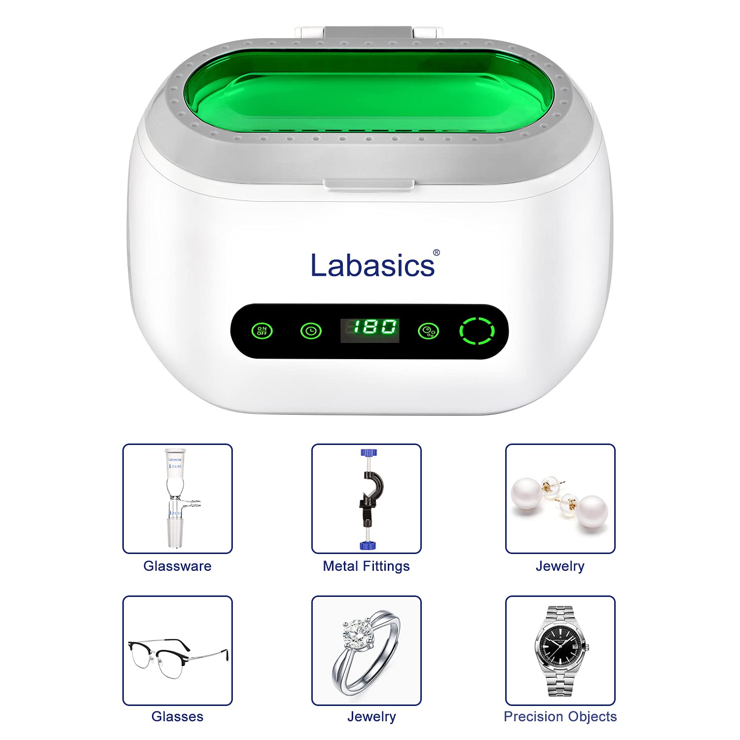 Labasics Myjka Ultradźwiękowa, Profesjonalna Kompaktowa Myjka Ultradźwiękowa z Cyfrowym Timerem do Instrumentów Laboratoryjnych, 600 ml