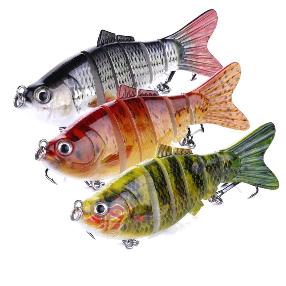 TITANWAVE 3Pack Multi Jointed Fishing Lure Segment Lifelike Bait for Saltwater and Freshwater Realistic Fish Lure for Bass Trout and More