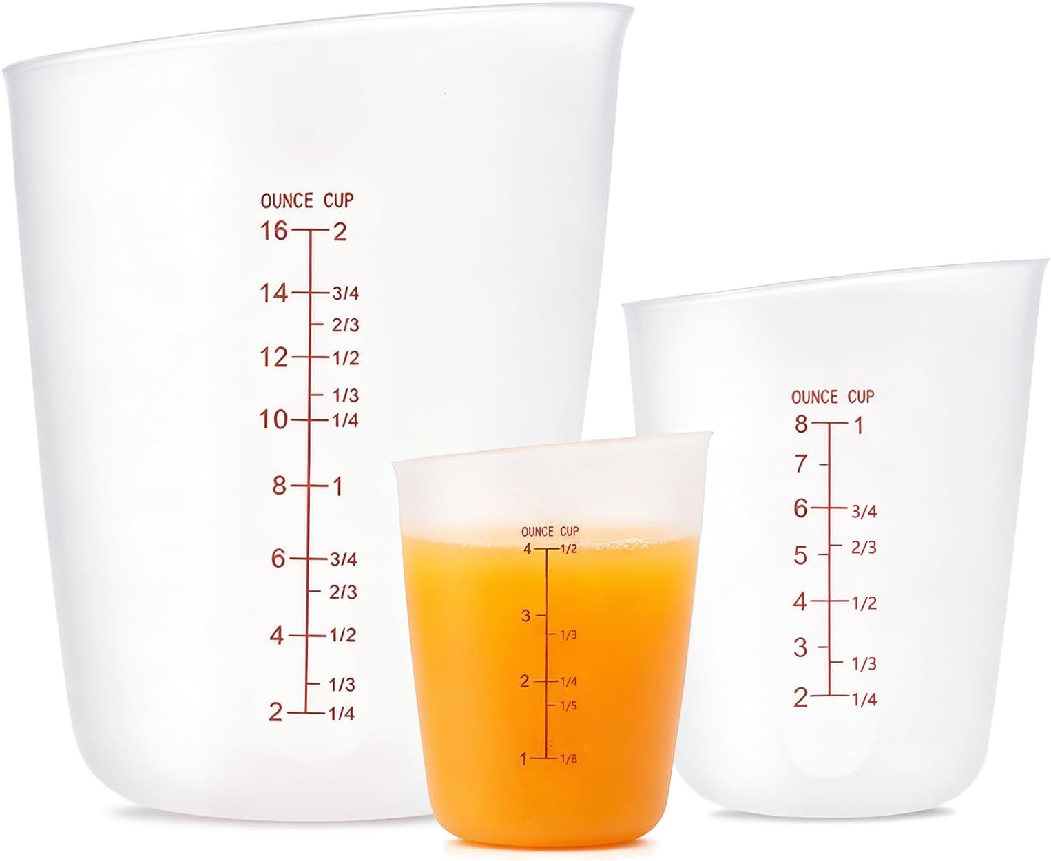 3 PCS Silicone Flexible Measuring Cups,Melting Cups for Epoxy Resin,Butter,Chocolate and More,2 Cup&1 Cup&1/2 Cup,Squeeze and Pour Silicone Measuring Cup with Marking Ounce/ML