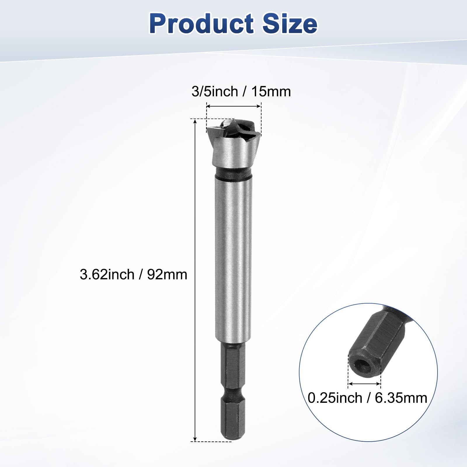 M METERXITY Forstner Drill Bit for Woodworking 3/5in (15mm) Carbon Steel Tip Hex Shank Hinge Cutter for Hard Wood/Plastic/Plywood/MDF - Image 3