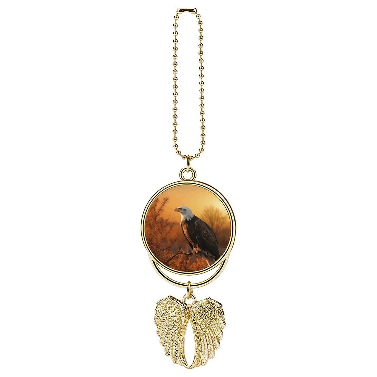 Golden Sunset Bald Eagle Car Pendant Personalized Car Hanging Ornament Auto Rear View Mirror Hanging Decoration Accessories Metal Cars Interior Ornament for Most Cars Truck SUV