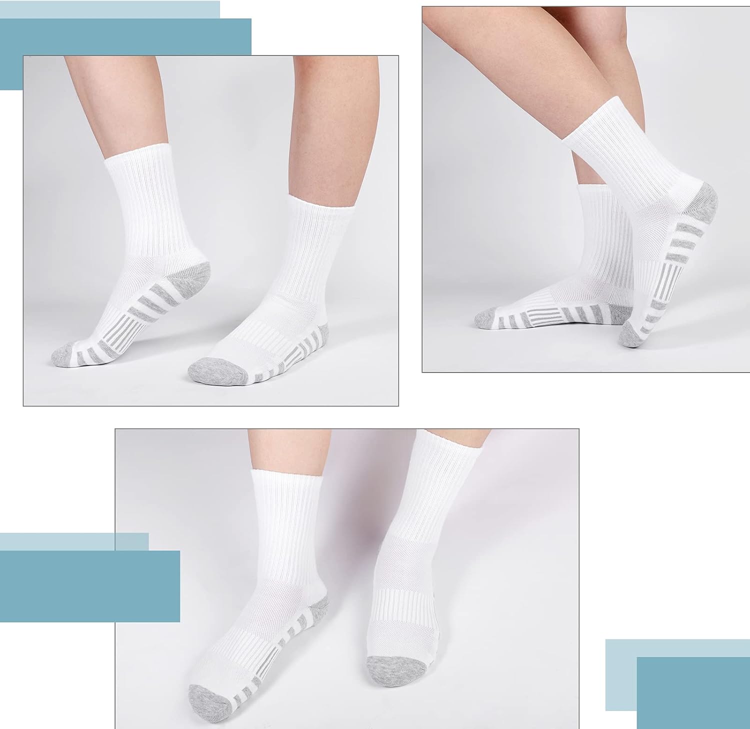 Generic Men’s and Women's Athletic Running Socks 6 Pairs, 10-13, White - Image 3