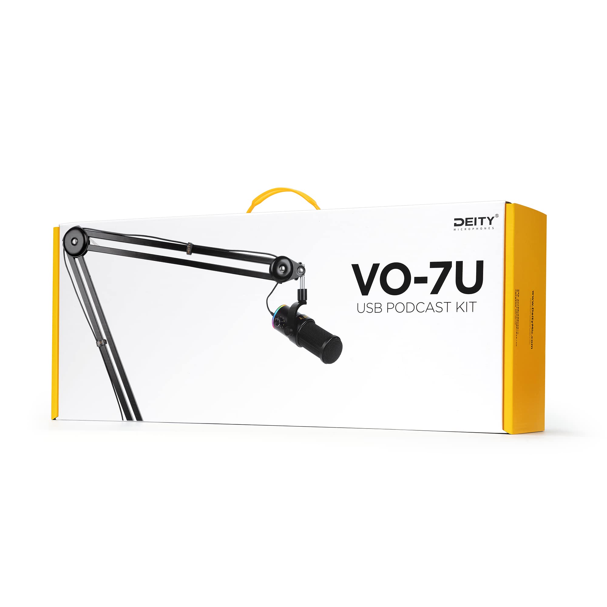 Deity VO-7U - Microfono a condensatore dinamico interamente in metallo per podcasting, registrazione, live streaming, gaming, interfaccia monitor integrata da 3,5 mm (con braccio per microfono)