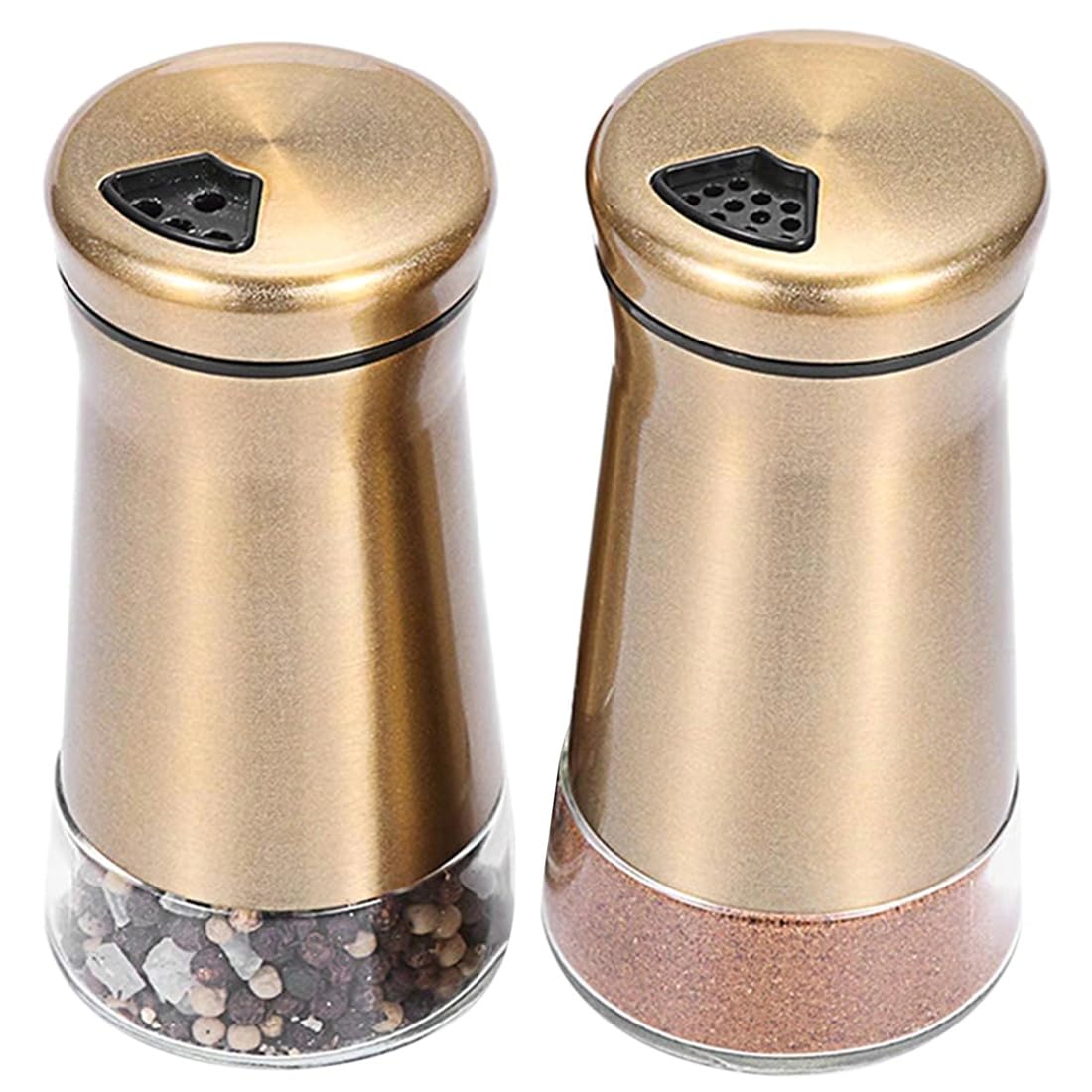 CTRLZS Clear Bottom Salt and Pepper Shakers 2PCS Stainless Steel Bottle Containers with Copper Spice Jars Top