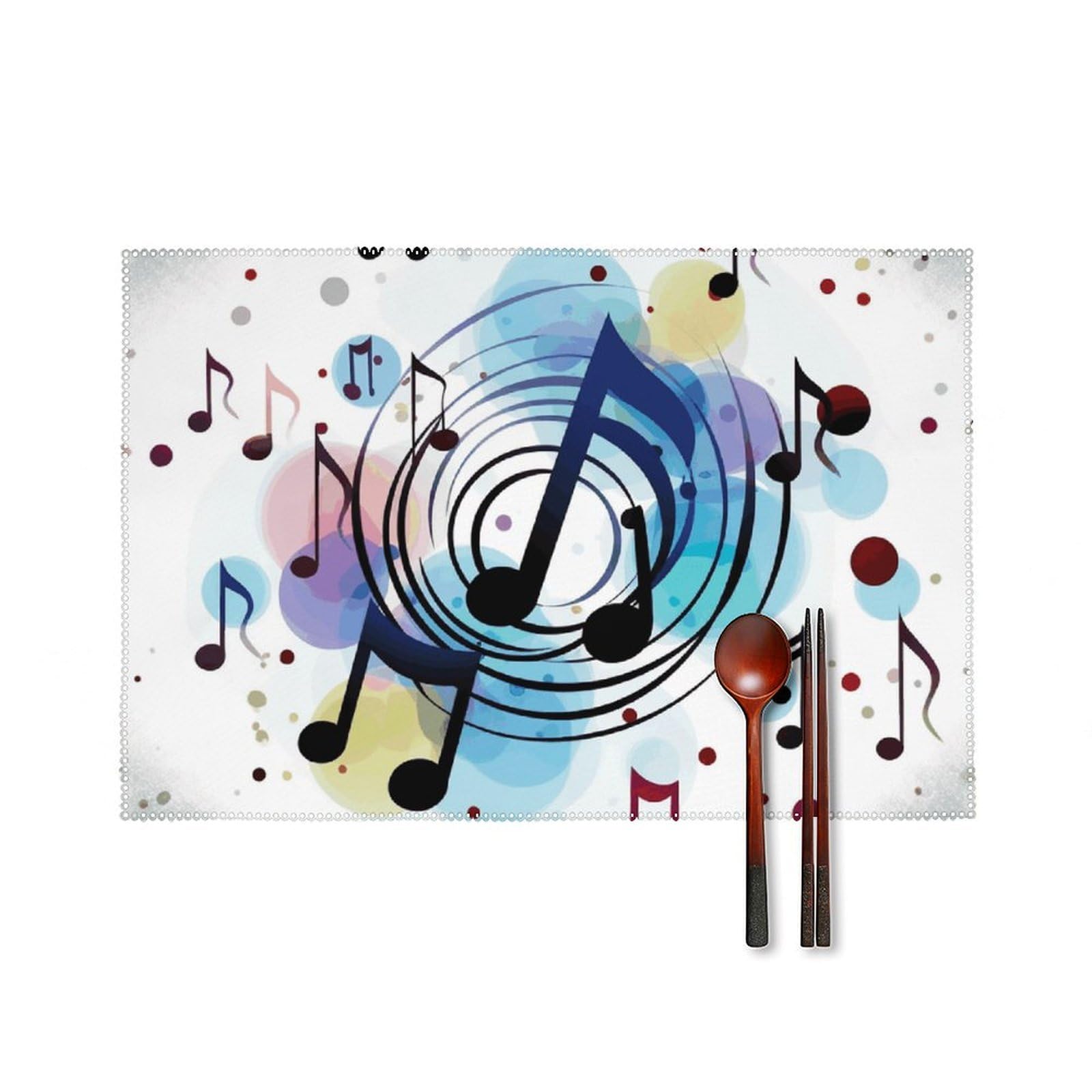 Polka Dot Music Note Placemats Set of 6, 12x18 Inch Heat Resistant Washable Canvas Table Mats, Stain Resistant Decorative Dining Placemats for Kitchen, Restaurant, Outdoor Party