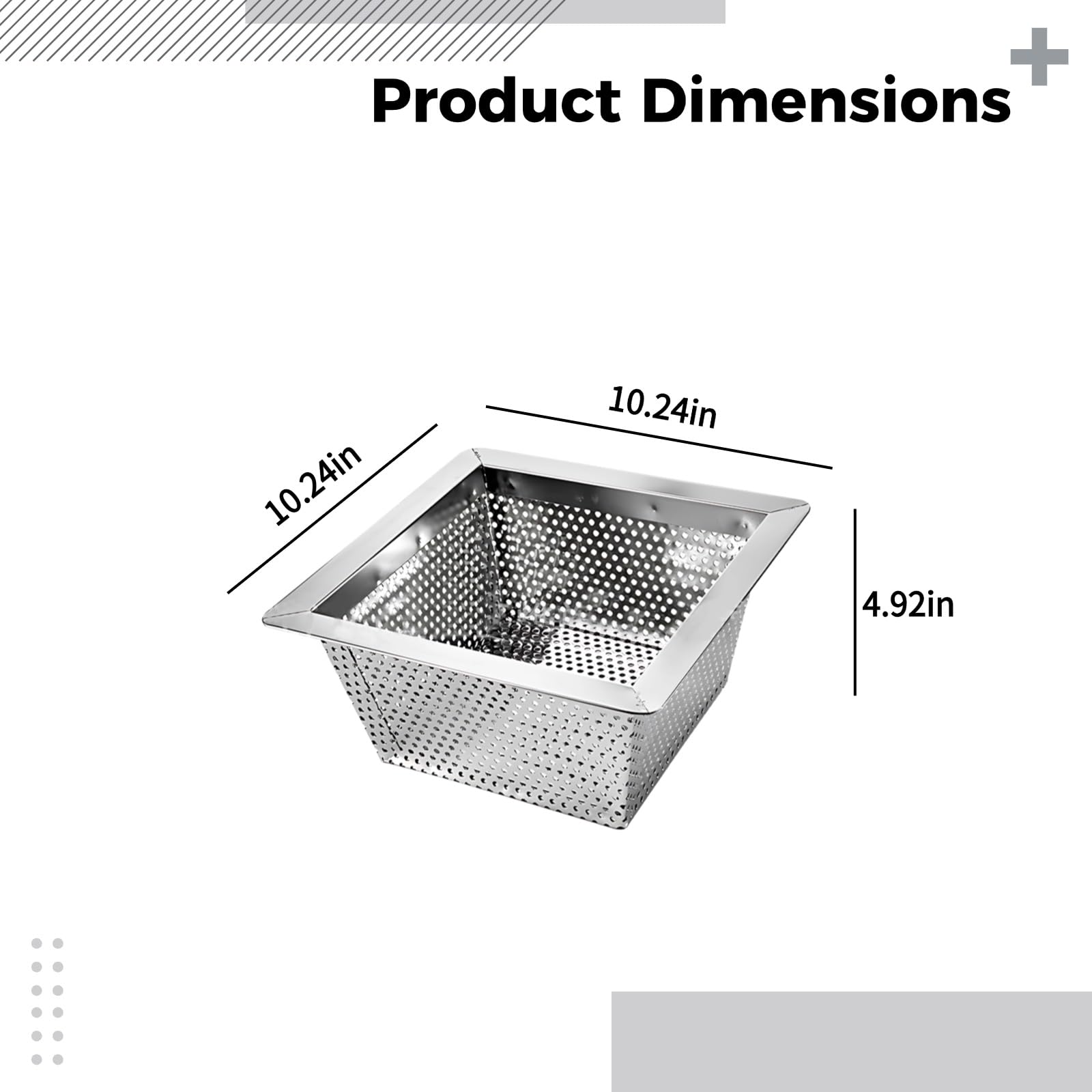 Colador de drenaje de piso de acero inoxidable, inserto de drenaje antiobstrucción con antiolor, diseño antiinsectos, gran capacidad, 10.2 x 10.2 x 4.9 pulgadas, para cocina, baño, balcón