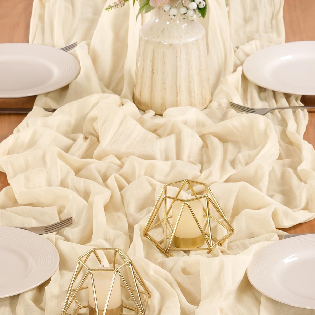 MLMW 10 Pack Easter Beige Cheesecloth Table Runner Boho Gauze Rustic Cheese Cloth Spring Table Runner 160 inch 13.3ft Long for Wedding Party Baby Bridal Shower Birthday Home Decor