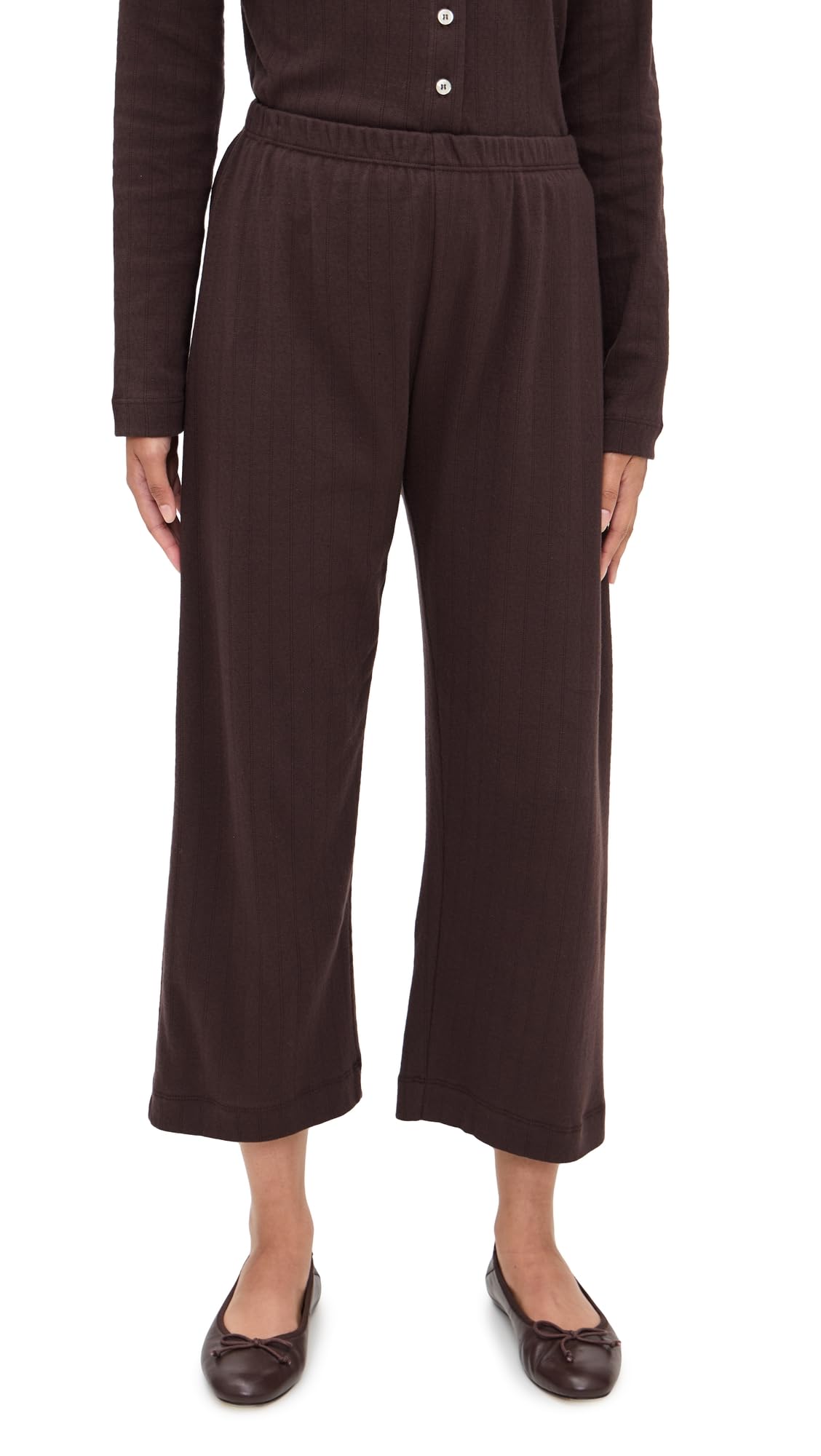 Leset Womens Pointelle Crop Wide Leg Pants