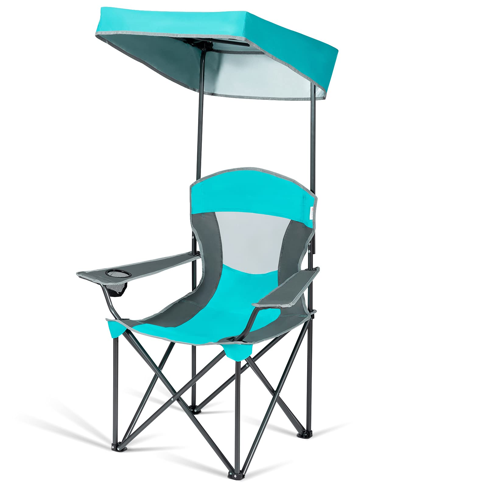 Multigot Folding Chair, Single Foldable Camping Chair with Shade Canopy & Cup Holder, Sun Protection Portable Outdoor Chair with Carrying Bag for Garden, Patio and Beach (Turquoise)