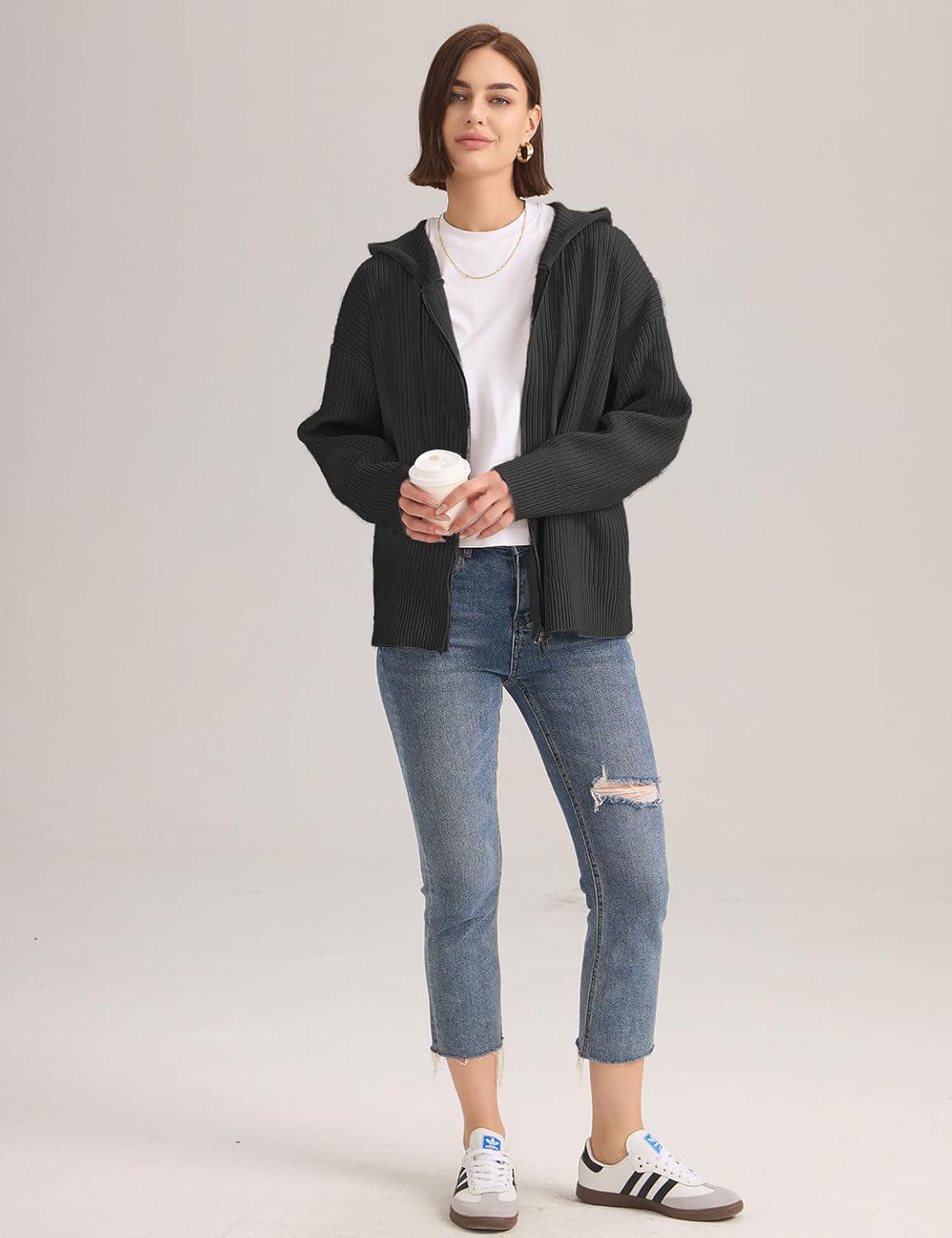 Cardigan Sweaters for Women with Zip Up Hoodie Long Sleeve Drawstring Chunky and Oversized Cardigan - Image 8