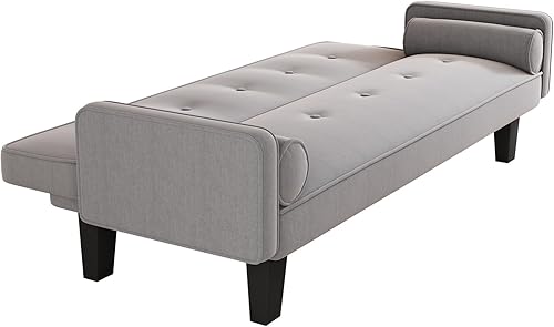 SPOFLYINN Sofá cama de lino y algodón de 72 pulgadas con 2 almohadas, capacidad de carga de 600 libras, sofá de 3 plazas adecuado para salas de