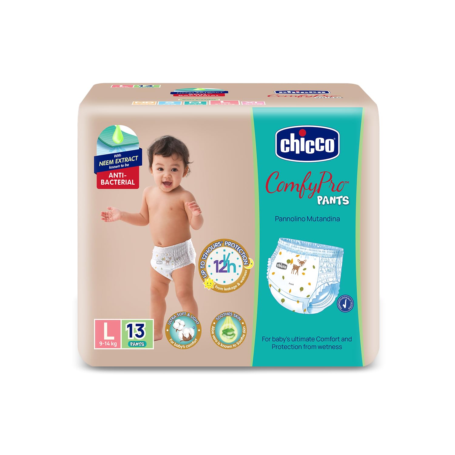 Chicco Comfy-Pro Pant Style Baby Diapers | Anti-bacterial benefits | Ultra Soft & 12hrs protection | Wetness indicator & Disposing Tapes - Large, 13 Count, 9-14 Kg-image-35