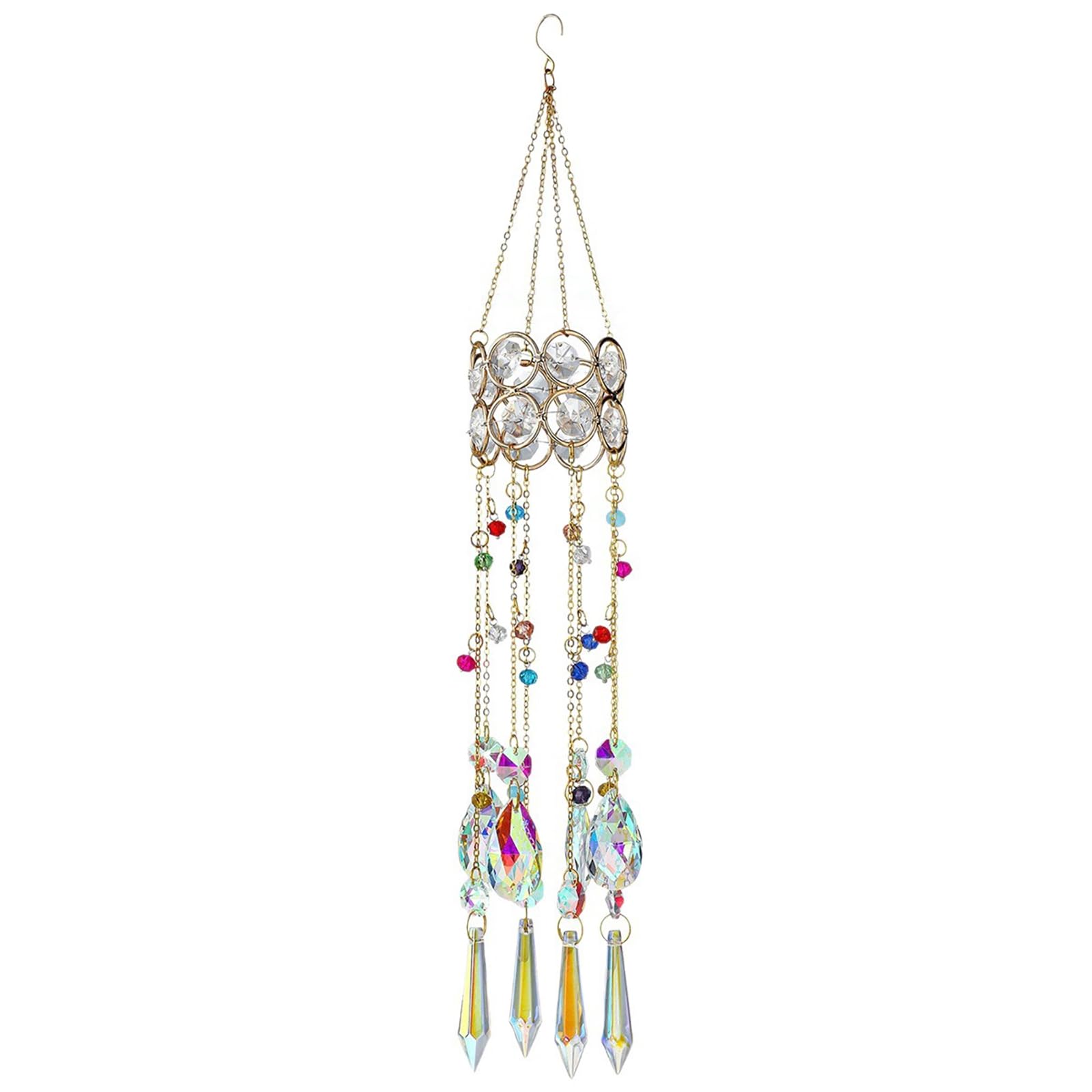 Crystal Suncatcher, 14.5" Colorful Hanging Crystals for Windows, Rainbow Maker Prism Ornament for Home Garden Decor, Unique Spiritual Gifts for Women Mum Birthday