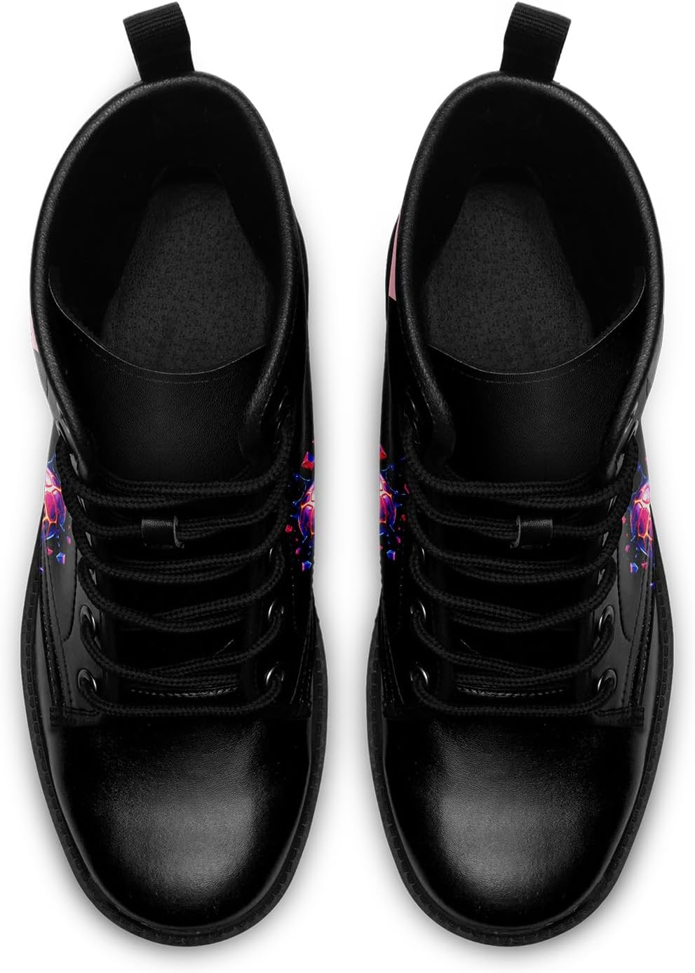 Women's Combat Ankle Boots, Heart Print Fashion Short Booties Rose and Skull Durable Lace-Up Work Boots, Gift For Her Lover - Image 5