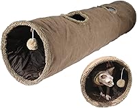 Terunat 51x12 Inch Foldable Cat Tunnel for Indoor Cats - Durable Brown Suede with Peepholes, Crinkle Sound & Connectable Design