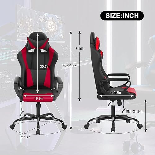 Miniatura 8 de Silla de juegos de PC con respaldo alto, silla de oficina ergonómica con brazos de apoyo lumbar, reposacabezas de masaje de piel sintética, silla de
