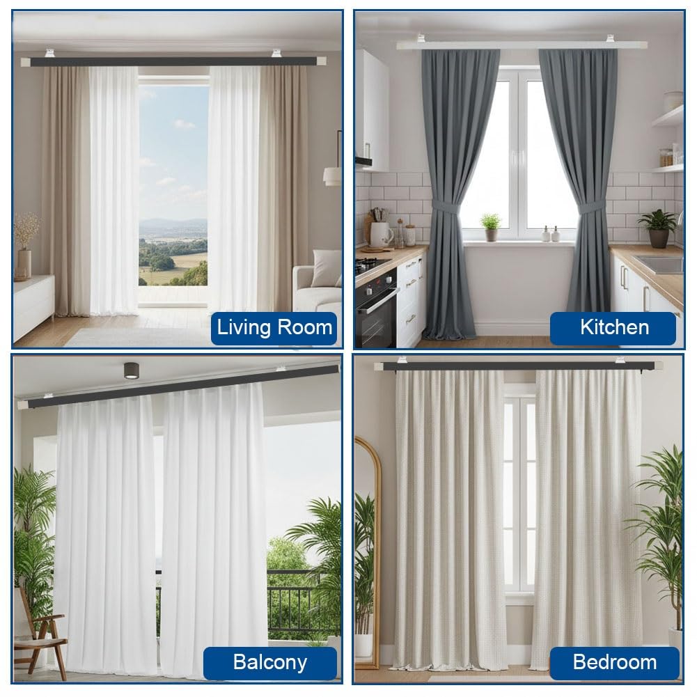 Vorhangschiene zur Wandmontage, 1-Läufig Gardinenschiene mit Stummen Rollen, 1.6/1.7/1.8/1.9 m Gardinenstange für Terrassen, Wohnzimmer, Küche(Grau,2.50 m (8.2 ft))