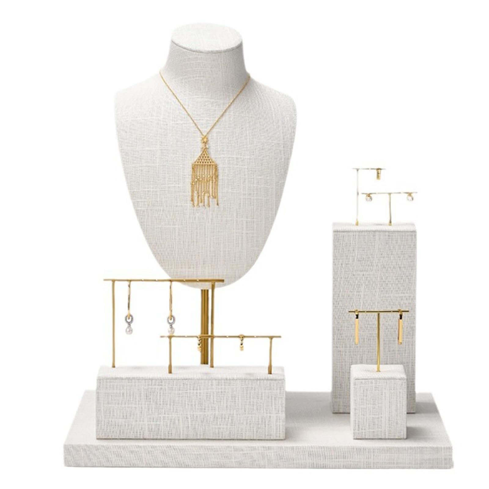 COYEUX Jewelry Display Sets, Necklace Mannequin Stand Linen Set, Bust Necklace Display Stand, with Base Plate(44 * 26cm), for Store Show Selling Jewelry, Earrings, Rings