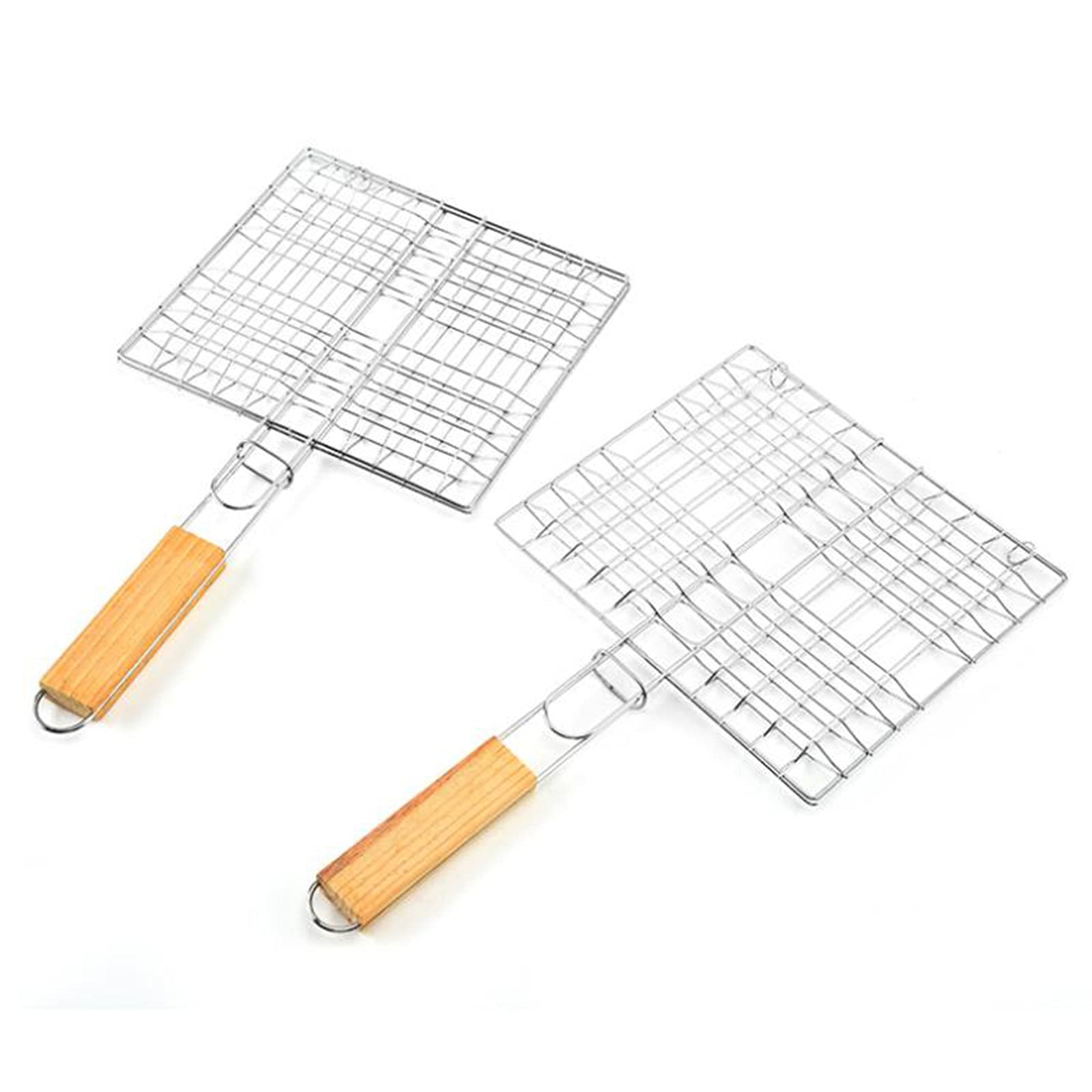 2 Pièces Grille de Barbecue Portable en Acier Inoxydable Grille de Barbecue en INOX Panier à Griller Portable Panier de Grillage en Acier Inoxydable pour Steak Crevettes à Viande Légumes Poisson Rôti