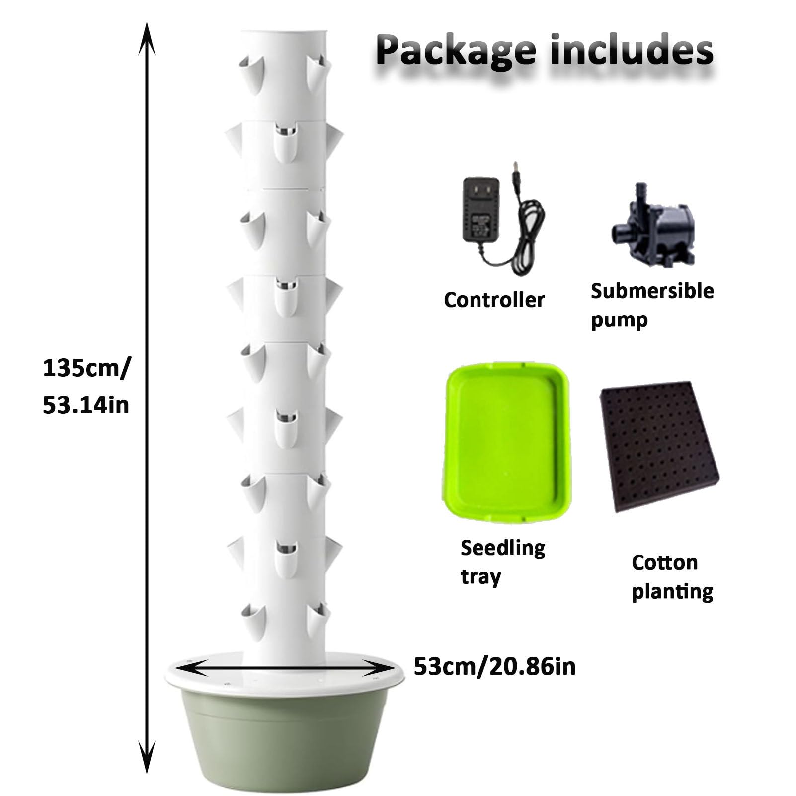Torre hidropónica, cultivo hidropónico, kit de cultivo hidropónico, cultivo vertical con bomba de hidratación, adaptador, macetas de red y temporizador.,9-layers