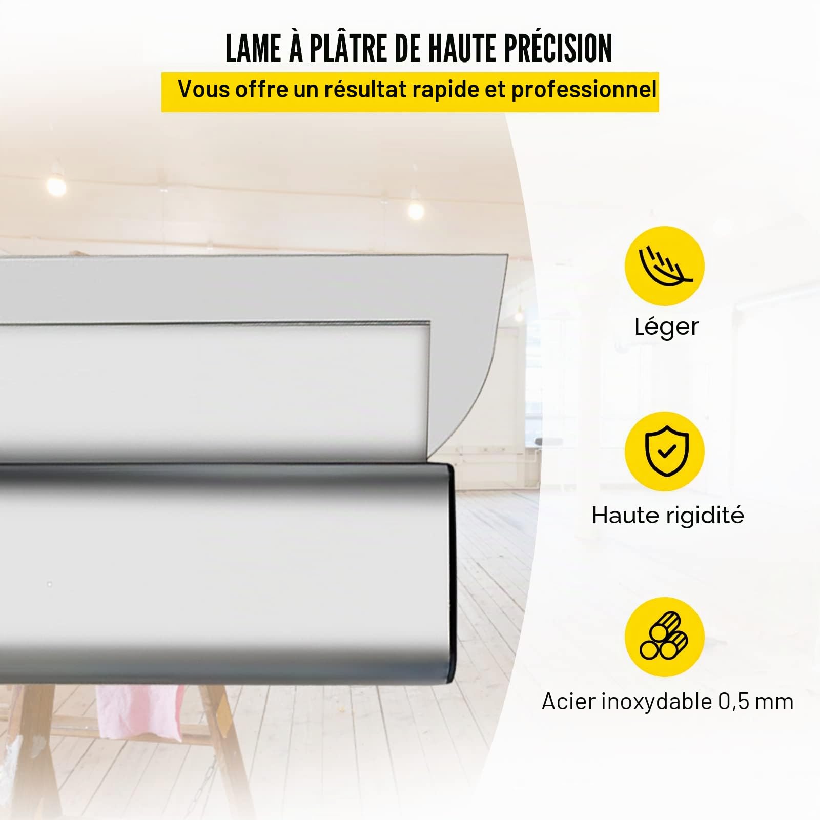 VEVOR Lame d'Écumage Lame à Lisser 60 cm Lame de Spatule pour Cloisons Sèches, Spatule de Lissage Peinture Finition Plâtrage Couteau Enduit Acier Inoxydable Outil pour Appliquer Lisser Plâtre de Gypse