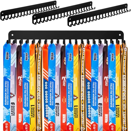 Image of Geetery 4 Pack Medal Hanger Display with 20 Hooks Each, Sturdy Steel Wall Mount Medal Holder Rack Holds 60+ Awards for Gymnastics Marathon Sport Runner Soccer Wrestle Swim, Easy to Install