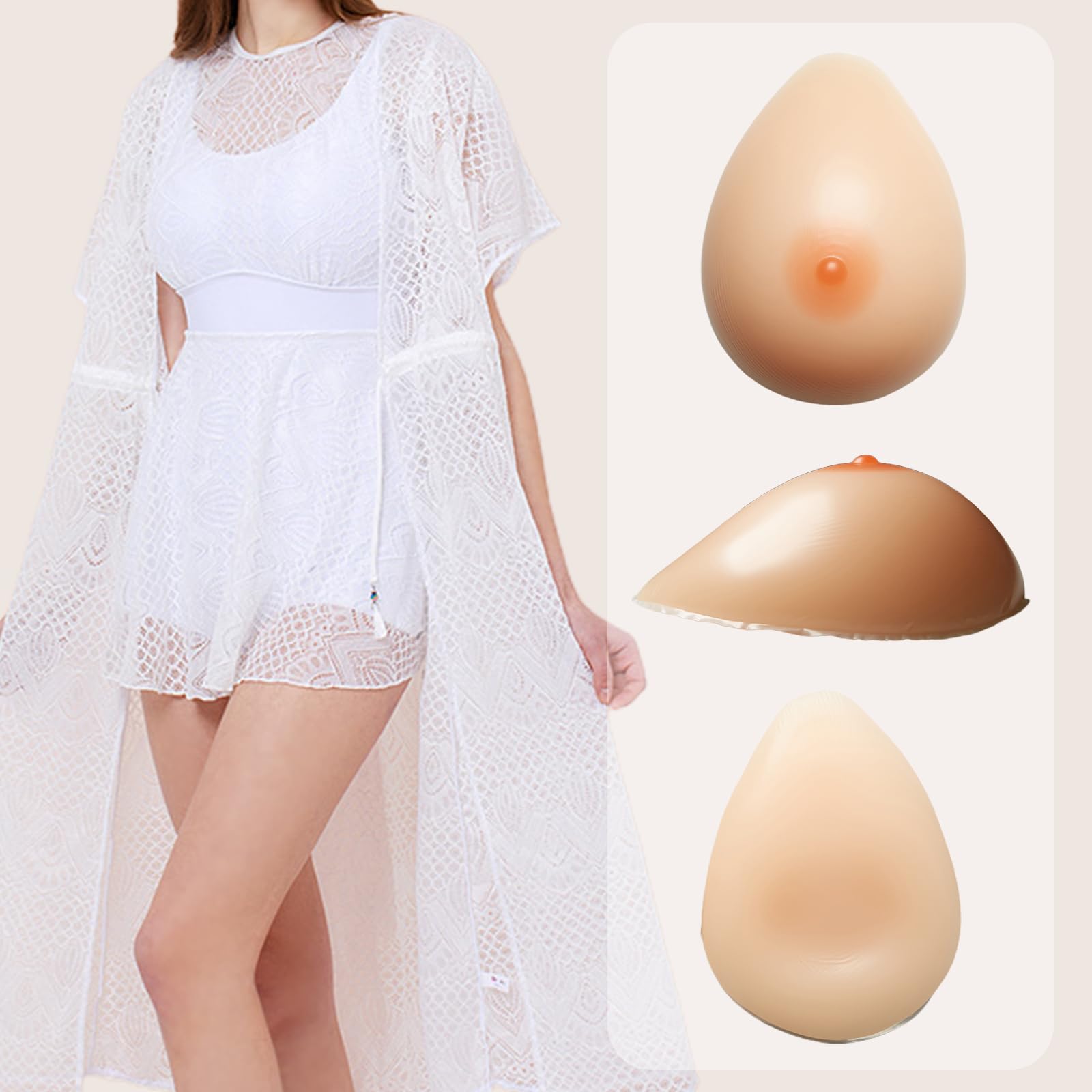 Formas De Senos Silicona En Forma Lágrima Copa E Color Piel, Prótesis No Autoadhesiva(Skincolor,K Cup)