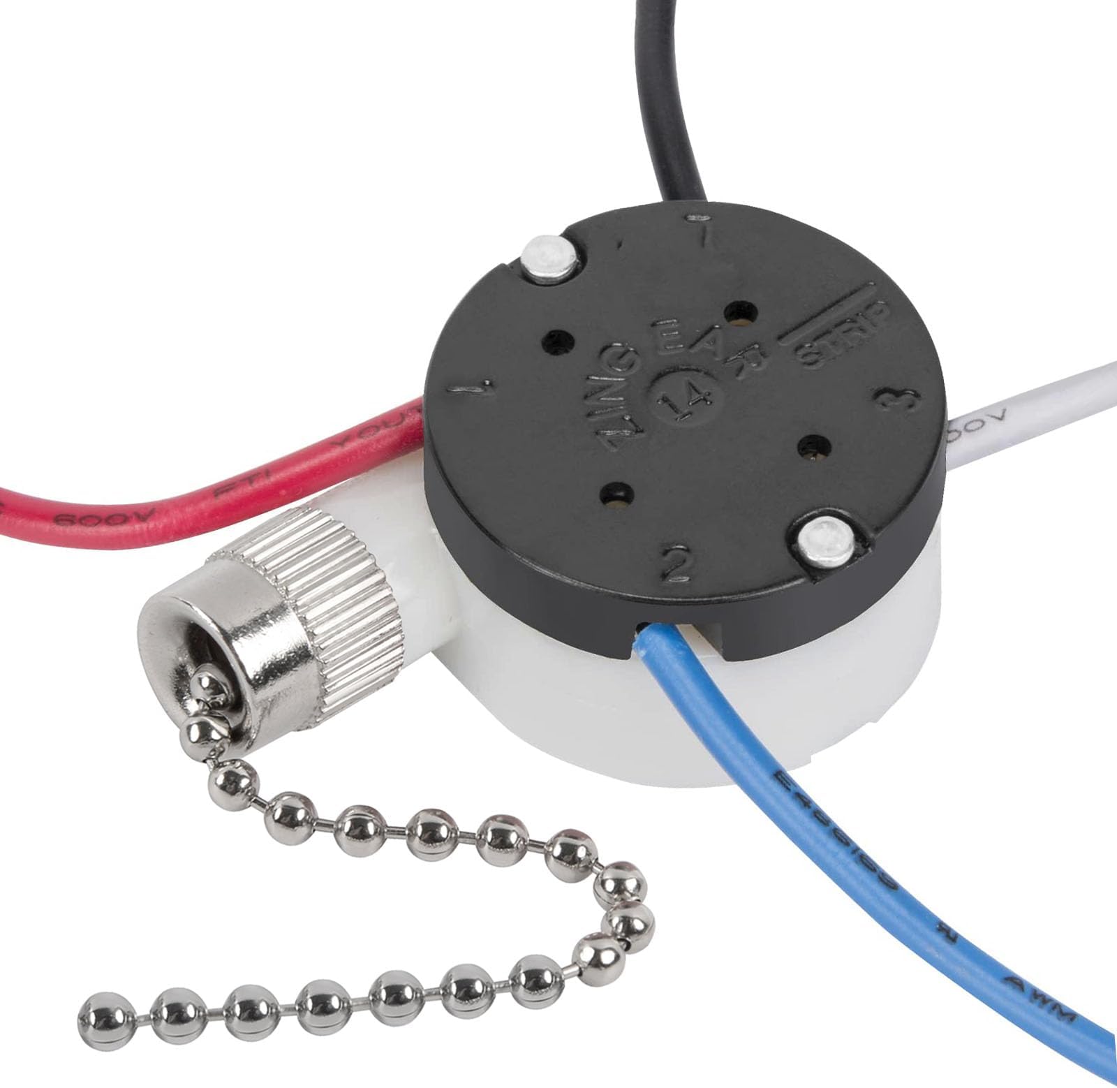 - Ceiling Fan Switch Zing Ear ZE-208s E89885 3 Speed 4 Wire Pull Chain Switch Fan Light Switch Replacement Part with 4 Pre-Installed Wires(Nickel Chain)