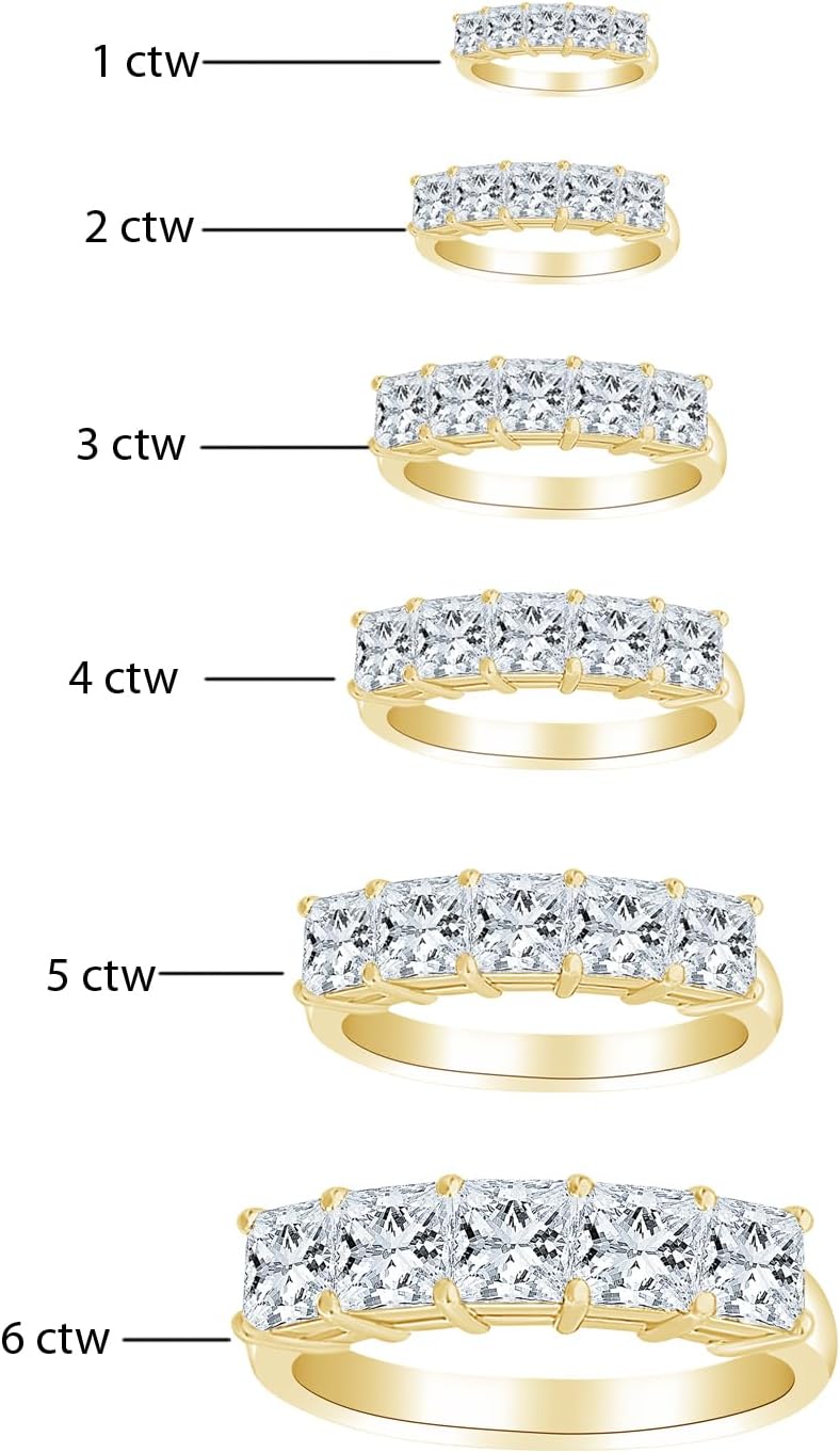 Houston Diamond District 1 to 5 Carat LAB GROWN Princess Cut 5 Stone Engagement Ring Wedding Band Value Collection (E-F Color VS2-SI1 Clarity)