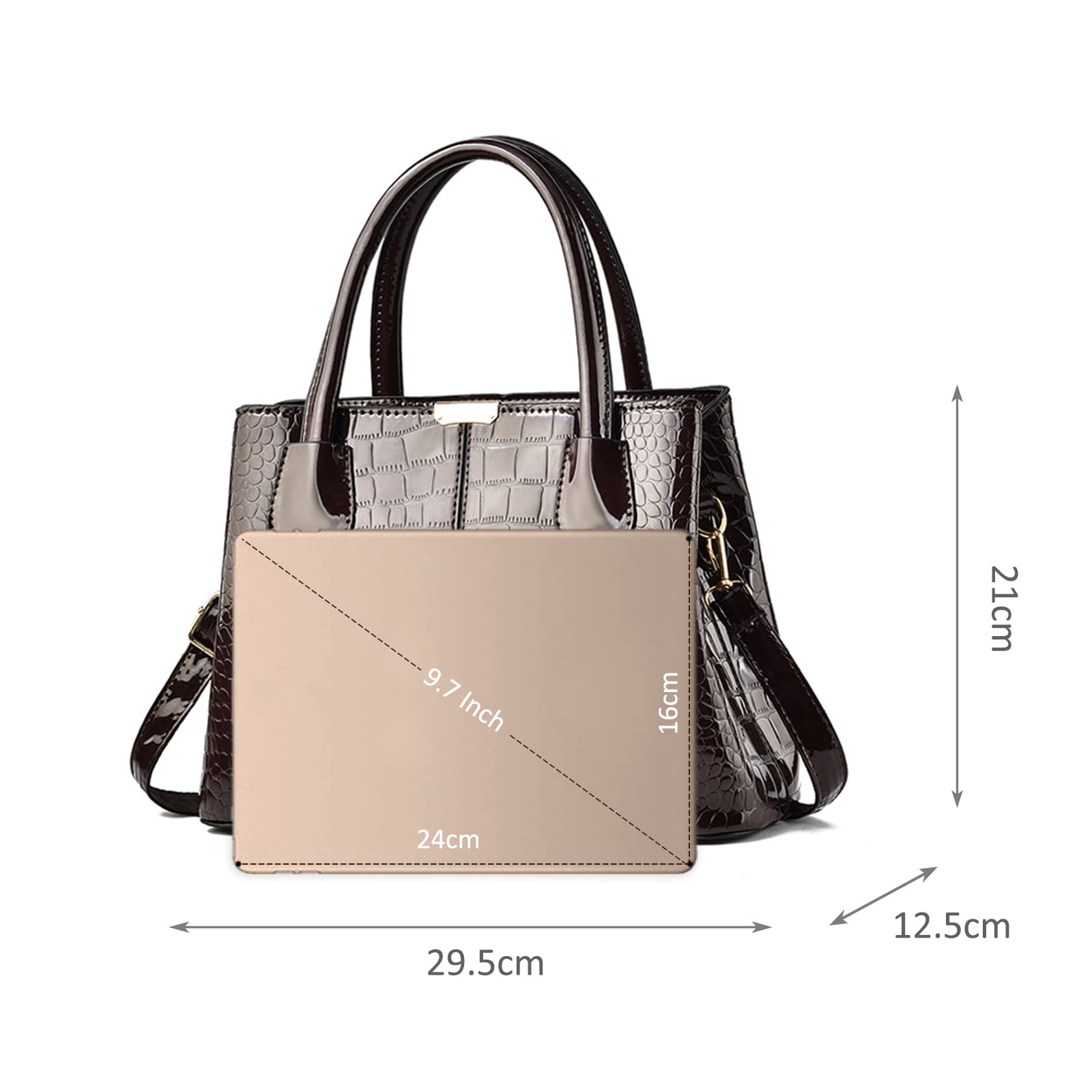 NICOLE & DORIS Borse a Mano e a Spalla Borsa Elegante Donna Lavoro Borsetta Donna Borsa in Vernice Pochette Donna Borsa a Tracolla di Grande Capacità Marrone