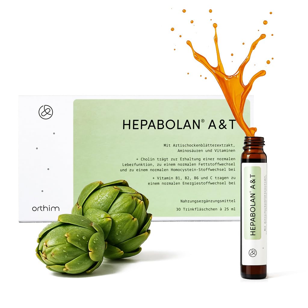 HEPABOLAN A&T - 30 Trinkfläschchen à 25ml - Für eine gesunde Leber - Mit Artischocke, Cholin, Lysin, Taurin, Arginin - Laborgeprüft, in Deutschland produziert