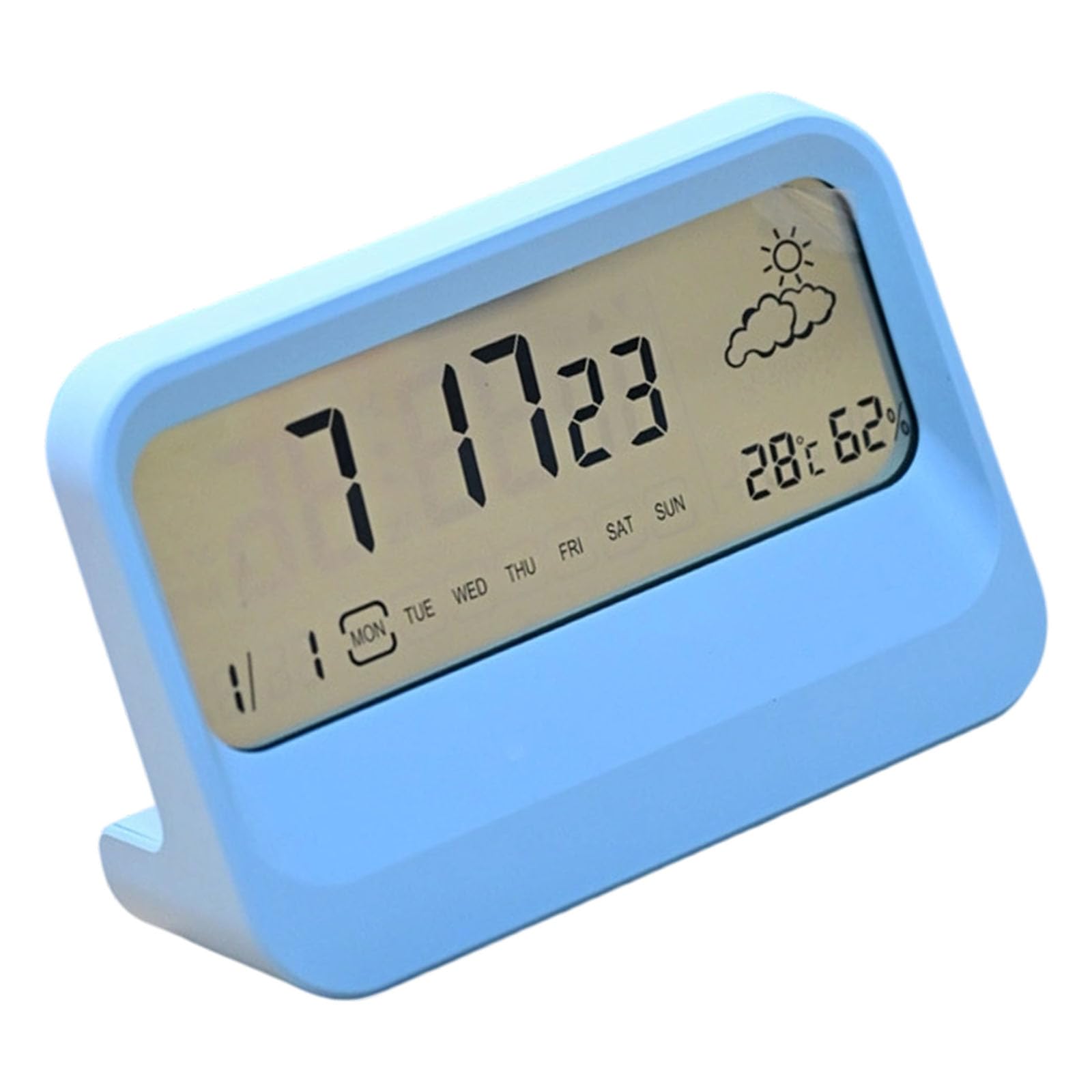 Hsioluted Digital Alarm Clock for Bedroom Desk Clocks with Day of Week Temperature Weather Digital Clock Duals Alarms Day Date with Sun/Icons