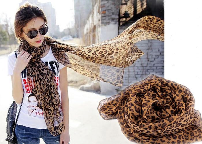 Women's spring and summer chiffon leopard print scarf mixed shawl scarf2