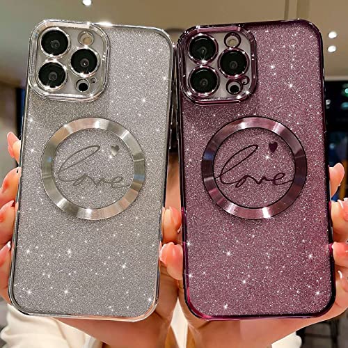 MGQILING Compatible with iPhone 14 Pro Max Magnetic Glitter Case-6.7 Inch, Luxury Love Heart Pattern Plating Clear Case, Compatible with MagSafe for Women Girls Shockproof Back Cover-Purple by MGQILING - Used condition - Image 5
