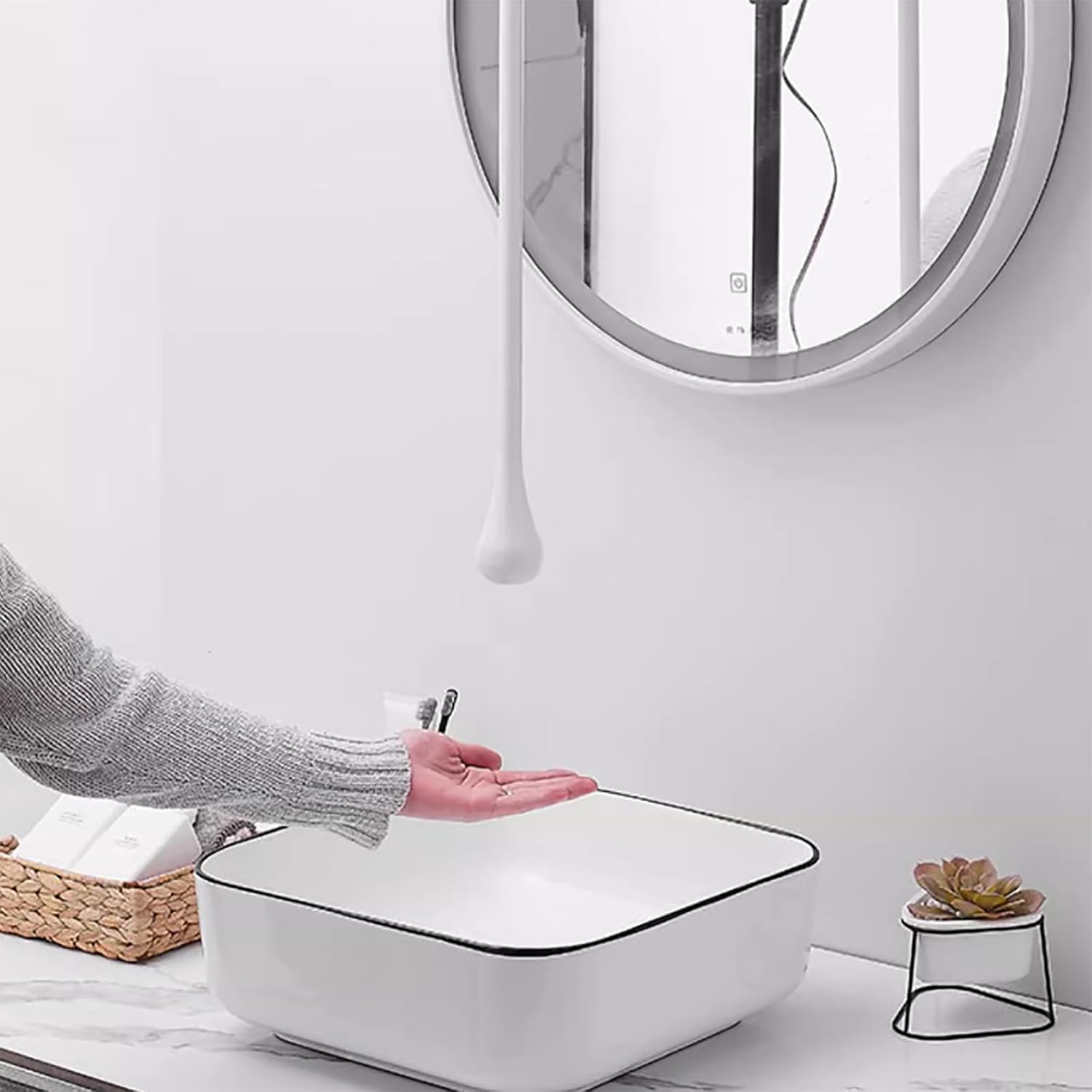 Ceiling Mounted Bathroom Faucet,Wall Mounted Bathroom Sink Hanging Faucet,Hot and Cold Brass Bathtub Faucets for Bathroom Vanity Hotel Commercial Basin (Wall Switch, White)