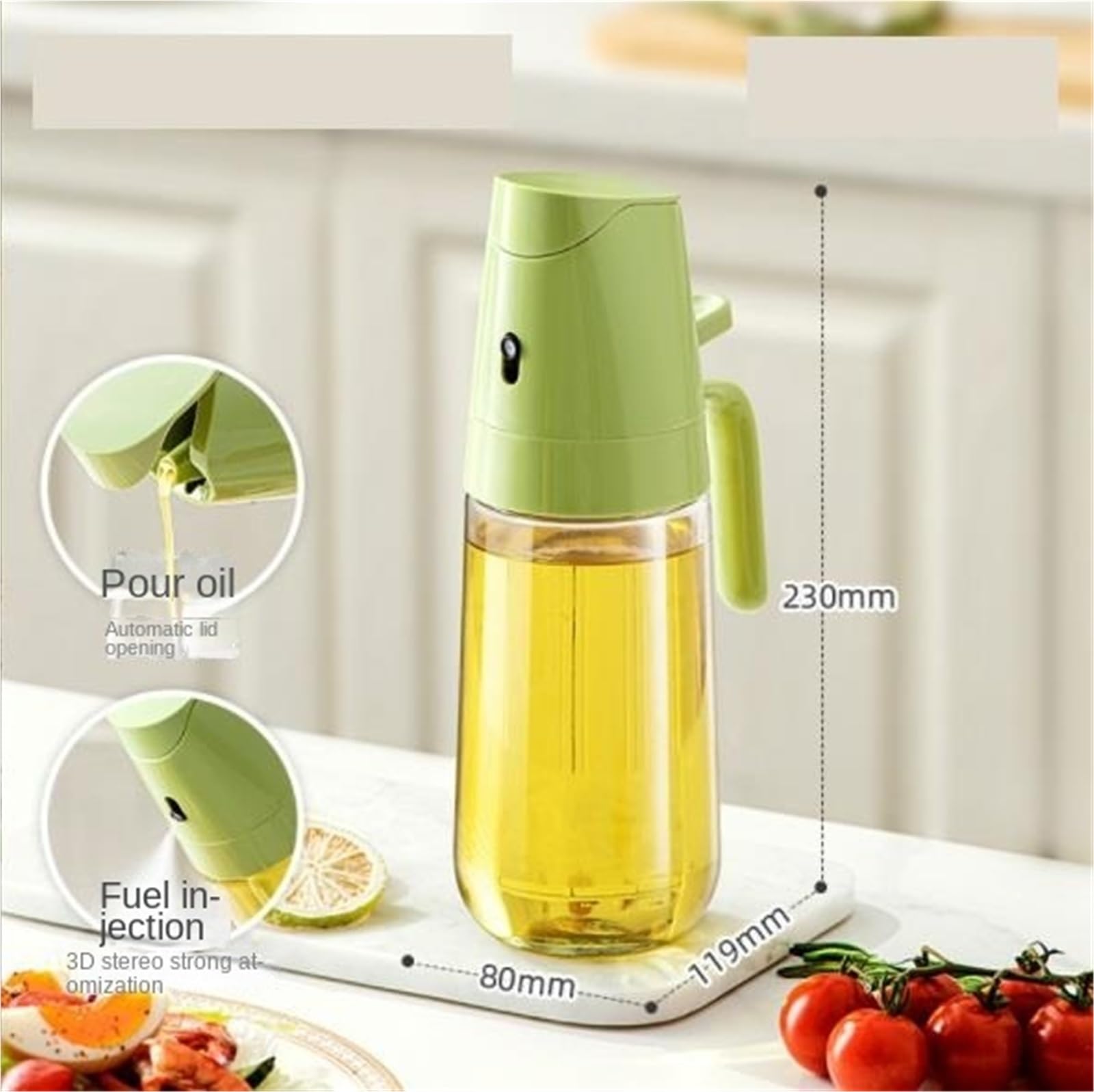 Ölsprüher Für Speiseöl Olivenöl-Sprüher Mit Doppeltem Verwendungszweck For Sprühen Und Gießen, Ölsprüher For Kochen, Salat, Braten, Essig Grillen Küche(Grün,500ml)