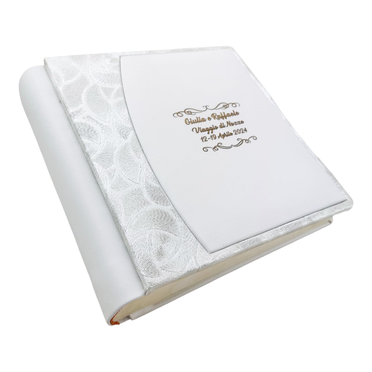 Album fotografico - Arcos - produzione artigianale in similpelle, personalizzabile con incisione. classico con velina, Matrimonio, Compleanno, Regalo, Wedding, Anniversario (Bianco/Saffiano R.Bianco)