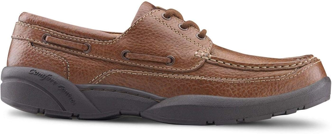 Miniatura 4 de Dr. Comfort Patrick - Zapatos náuticos de profundidad extra para hombre, parte superior de cuero, zapatos para diabéticos, Negro -