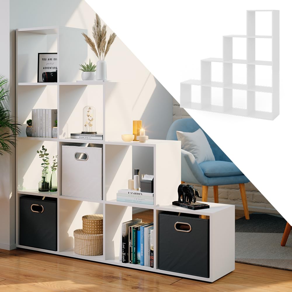 Vicco Étagère, Blanc, 142.5x140cm, utilisable comme séparateur d’Espace à Structure en Forme d’échelle