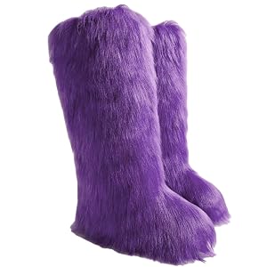 Womens Winter Furry Fluffy Warm Faux Fur Long Snow Boots Fuzzy Cozy Knee High Boots
