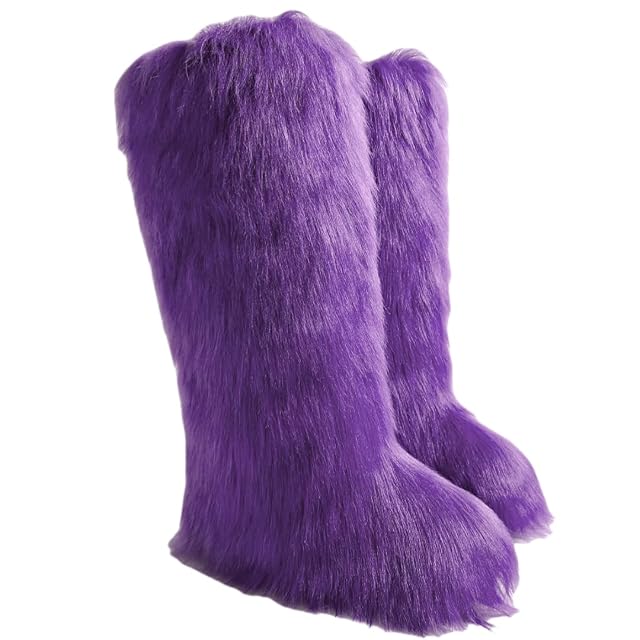 Womens Winter Furry Fluffy Warm Faux Fur Long Snow Boots Fuzzy Cozy Knee High Boots