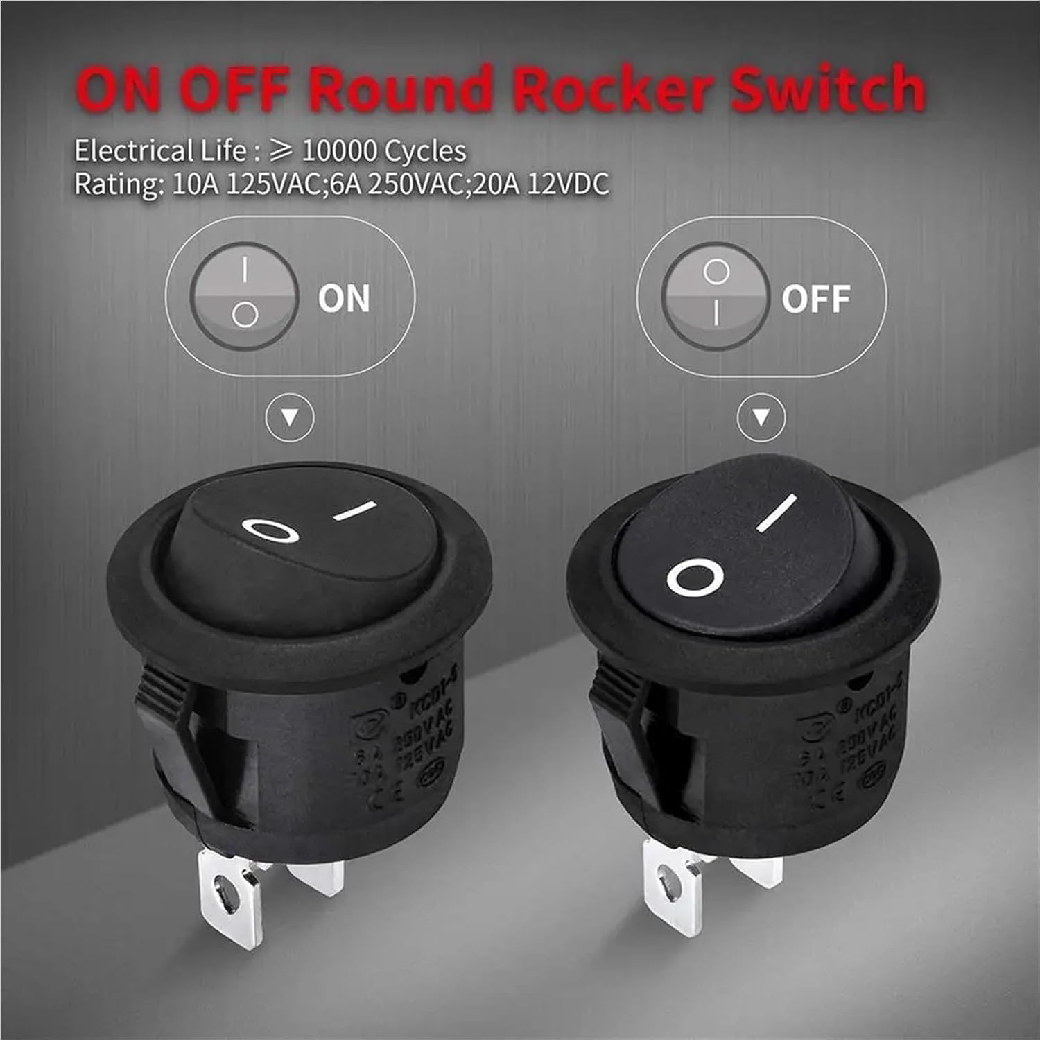 5/10PCS ON/Off Round Rocker Switches SPST 20mm Mini 12 Volt DC Mini Circle Toggle Switch 12V for Car Automotive RV 2 Pin(5pcs)