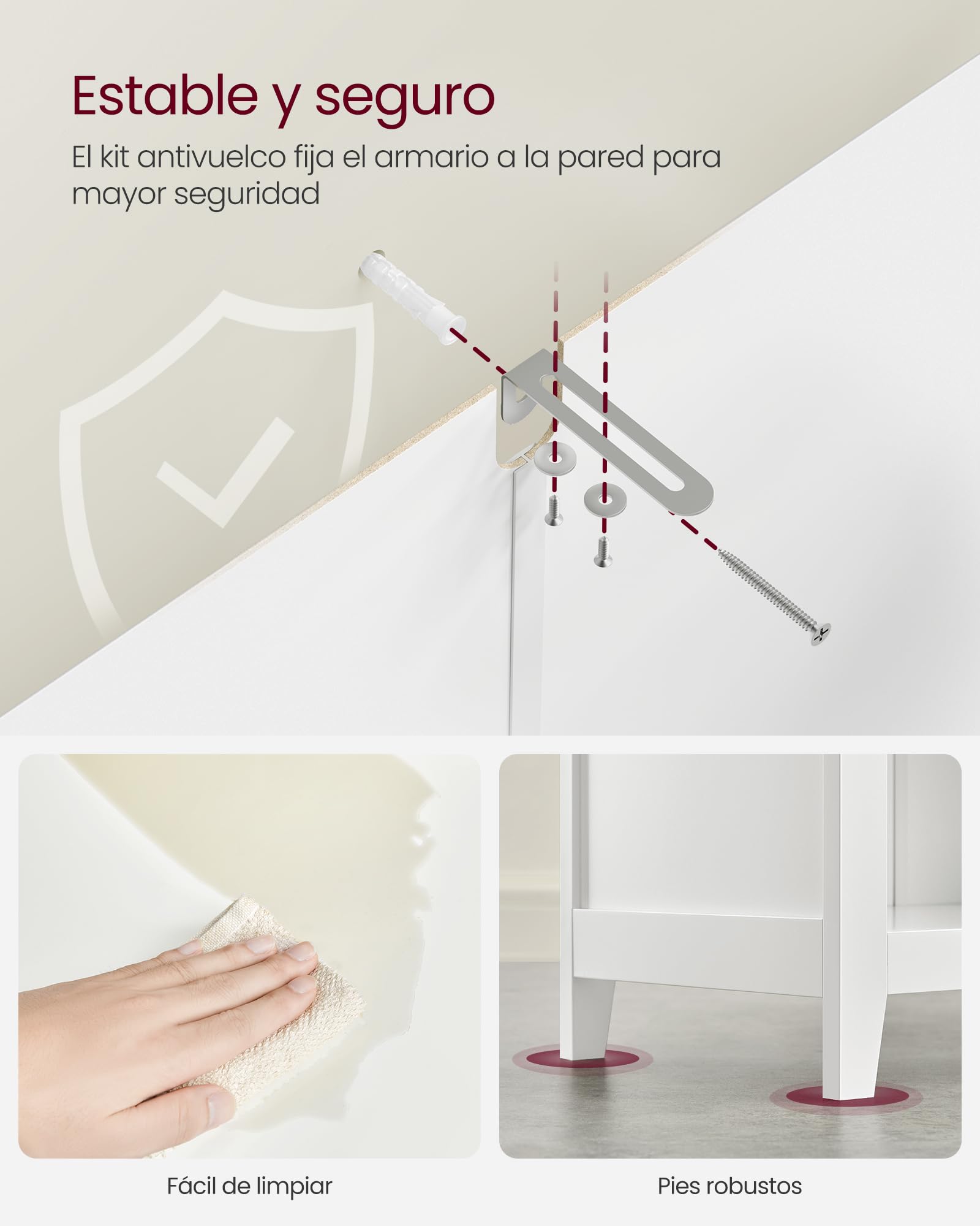 VASAGLE Mueble de Baño, Armario de Baño, 2 Cajones con un Juego de Divisor Regulable, 2 Cestas, Aparador, 30 x 60 x 80 cm, Blanco Nube BBC545W02