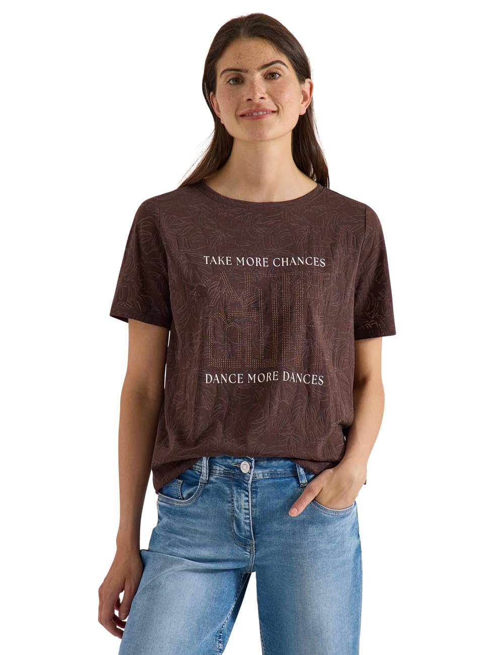 Cecil Women's 3230413 Burnout T-Shirt (Pack of 1), Brown Cacao, L